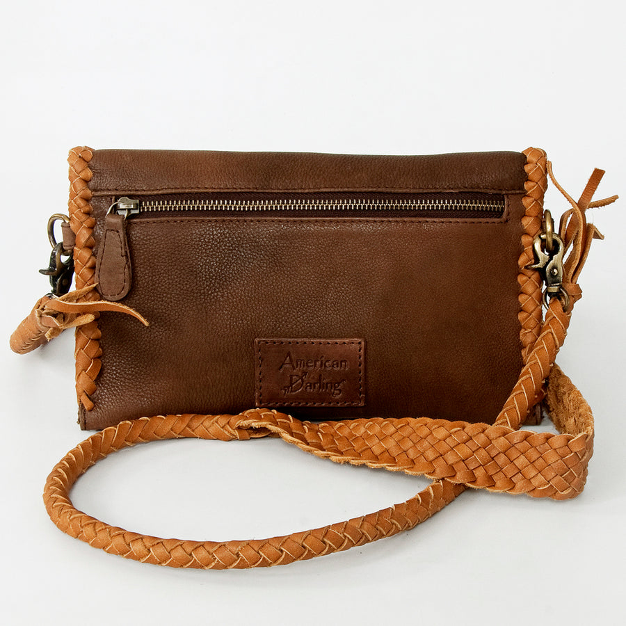 American Darling Small Cross body Bag, Genuine Vegetable-Tanned Leather Western Purse with Fringes & Braided Detail