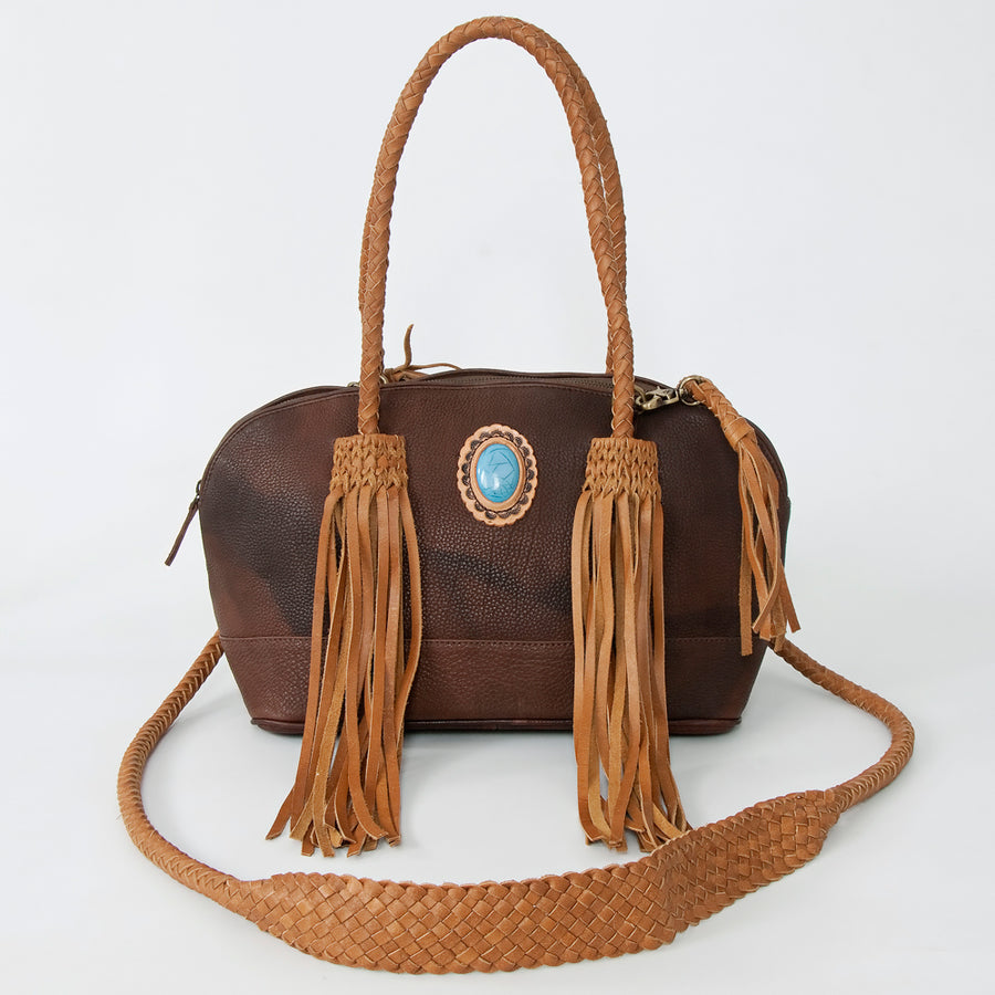 American Darling Speedy Bag, Handcrafted Genuine Vegetable-Tanned Leather Western Purse with Braided Handles & Fringes