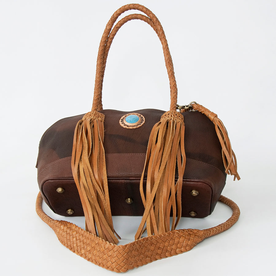 American Darling Speedy Bag, Handcrafted Genuine Vegetable-Tanned Leather Western Purse with Braided Handles & Fringes