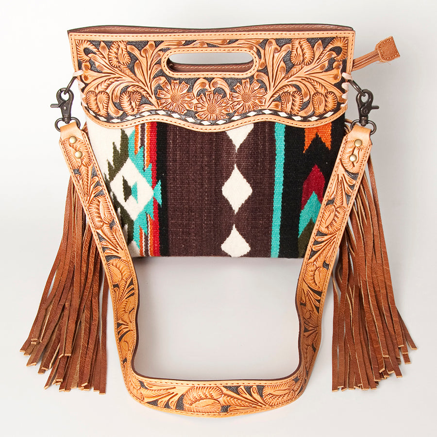 American Darling Clutch Hand Tooled Saddle Blanket Fabric Genuine Leather Western Women Bag Handbag Purse | Purses for Cute