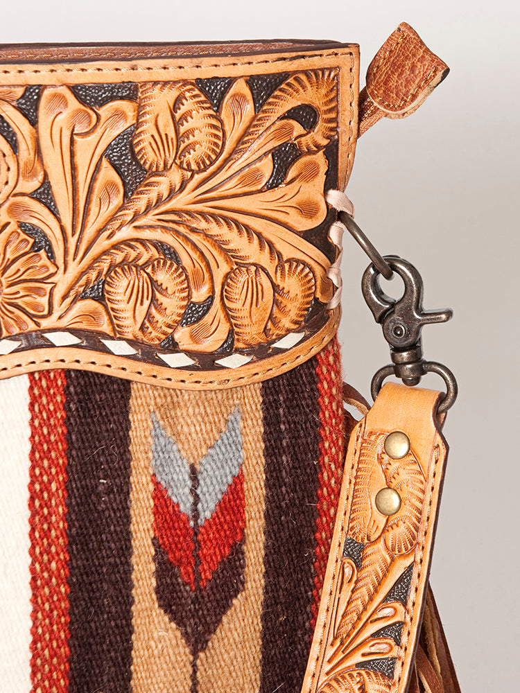 American Darling Clutch Hand Tooled Saddle Blanket Fabric Genuine Leather Western Women Bag Handbag Purse | Purses for Cute
