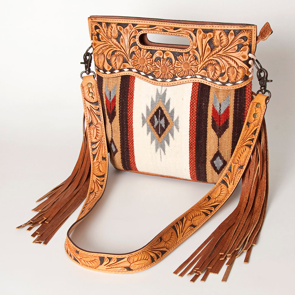 American Darling Clutch Hand Tooled Saddle Blanket Fabric Genuine Leather Western Women Bag Handbag Purse | Purses for Cute