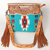 American Darling Clutch Hand Tooled Saddle Blanket Fabric Genuine Leather Western Women Bag Handbag Purse | Purses for Cute