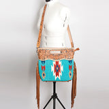 American Darling Clutch Hand Tooled Saddle Blanket Fabric Genuine Leather Western Women Bag Handbag Purse | Purses for Cute