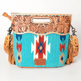 American Darling Clutch Hand Tooled Saddle Blanket Fabric Genuine Leather Western Women Bag Handbag Purse | Purses for Cute