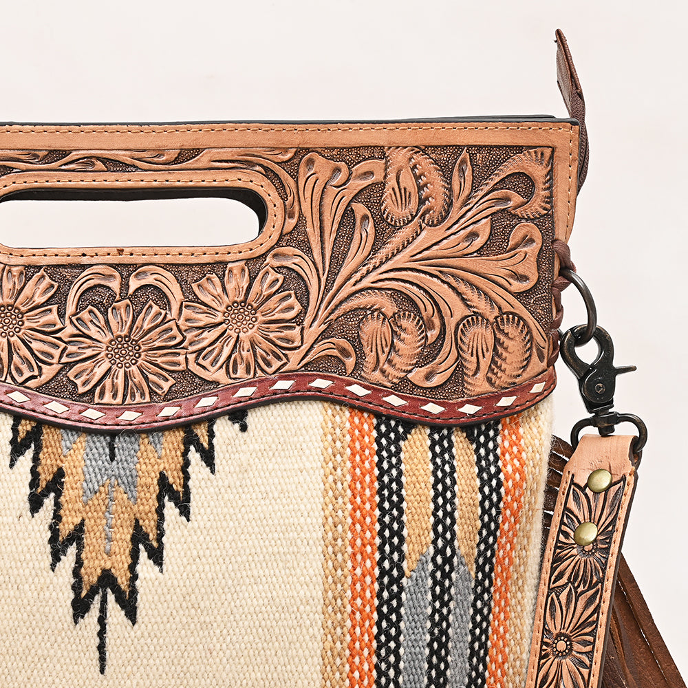 American Darling Clutch Hand Tooled Saddle Blanket Fabric Genuine Leather Western Women Bag Handbag Purse | Purses for Cute