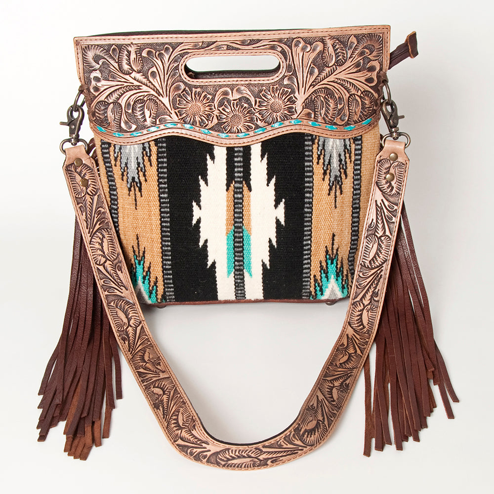 American Darling Clutch Hand Tooled Saddle Blanket Fabric Genuine Leather Western Women Bag Handbag Purse | Purses for Cute