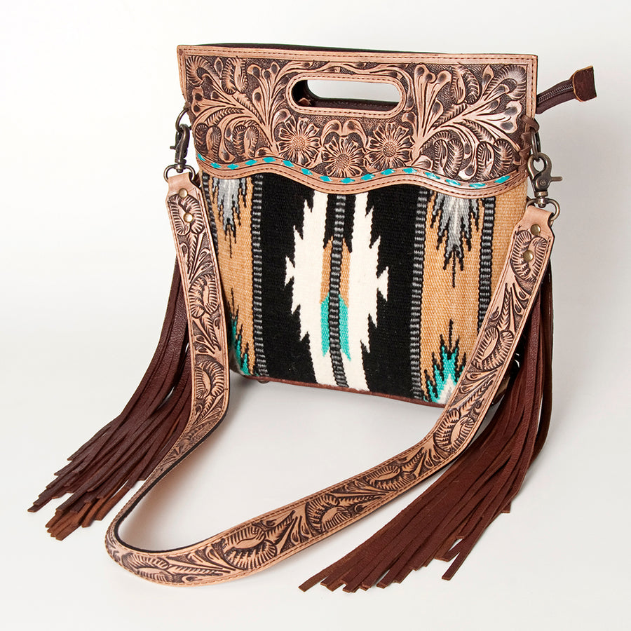 American Darling Clutch Hand Tooled Saddle Blanket Fabric Genuine Leather Western Women Bag Handbag Purse | Purses - Uhorse