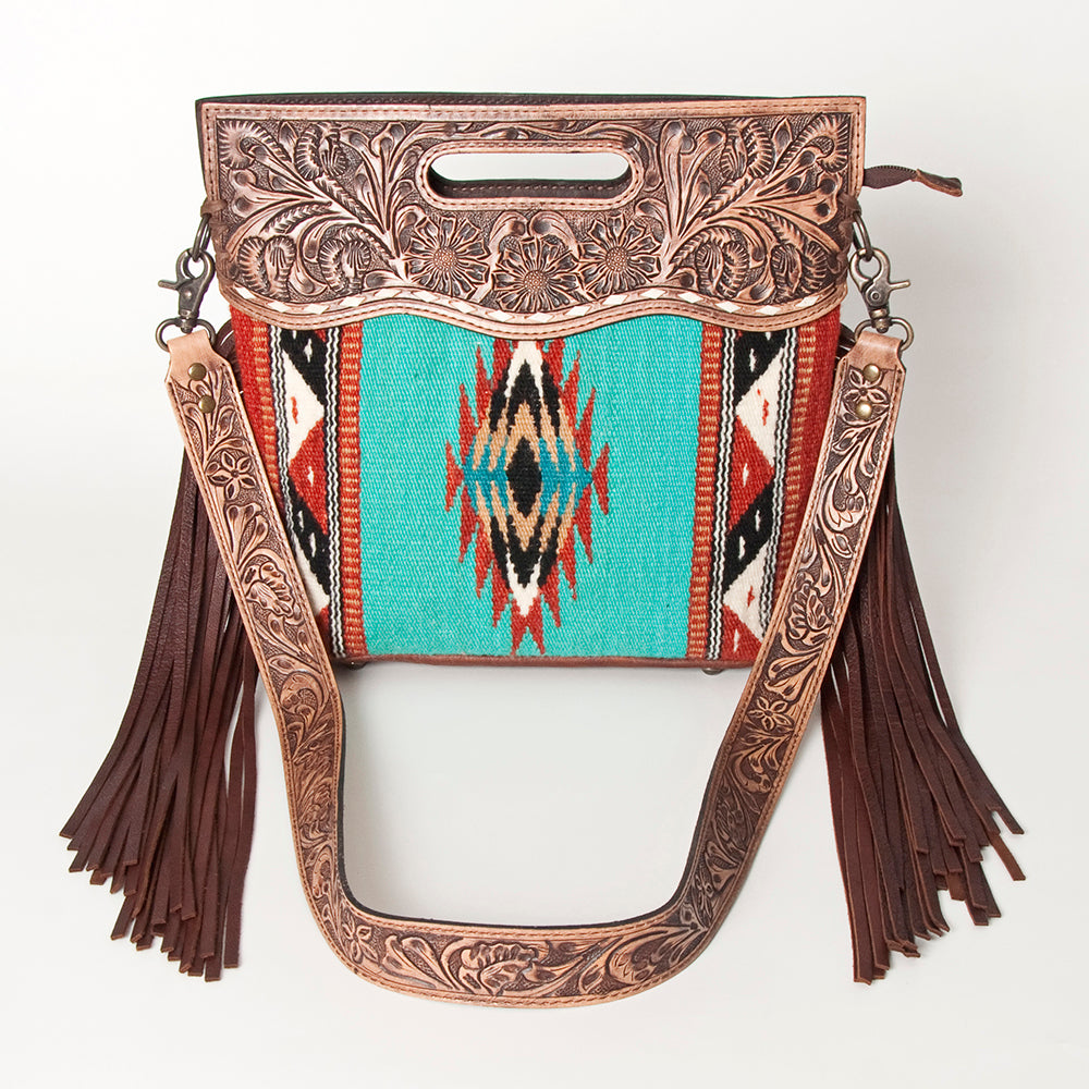American Darling Clutch Hand Tooled Saddle Blanket Fabric Genuine Leather Western Women Bag Handbag Purse | Purses for Cute