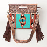 American Darling Clutch Hand Tooled Saddle Blanket Fabric Genuine Leather Western Women Bag Handbag Purse | Purses for Cute