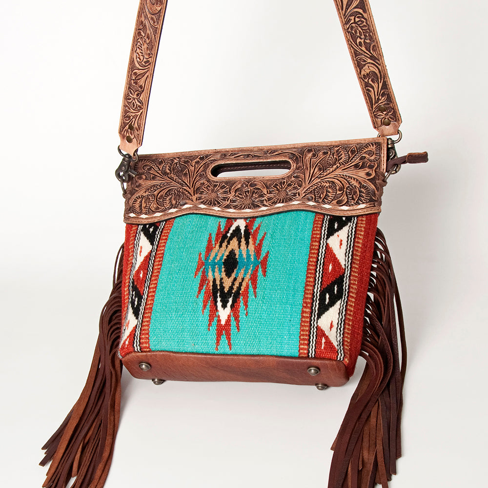 American Darling Clutch Hand Tooled Saddle Blanket Fabric Genuine Leather Western Women Bag Handbag Purse | Purses for Cute