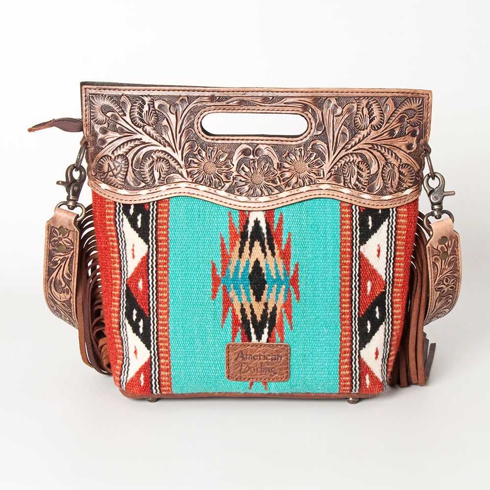 American Darling Clutch Hand Tooled Saddle Blanket Fabric Genuine Leather Western Women Bag Handbag Purse | Purses for Cute