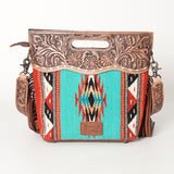 American Darling Clutch Hand Tooled Saddle Blanket Fabric Genuine Leather Western Women Bag Handbag Purse | Purses for Cute