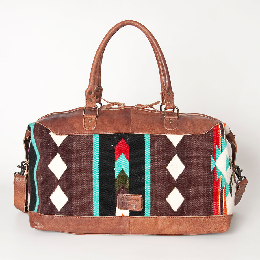 American Darling Duffel Bag Handcrafted from Hand Woven Saddle Blanket and Genuine Leather with YKK Zipper and Large Capacity