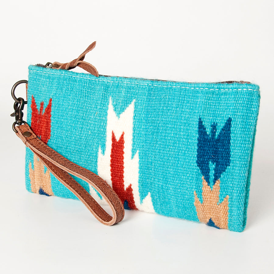 American Darling Western Leather Wristlet Bag with Hand Woven Saddle Blanket - Uhorse