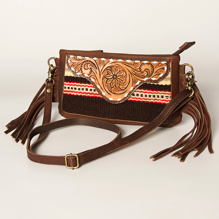 American Darling Hand Tooled Leather Saddle Blanket Small Cross body Bag - Uhorse
