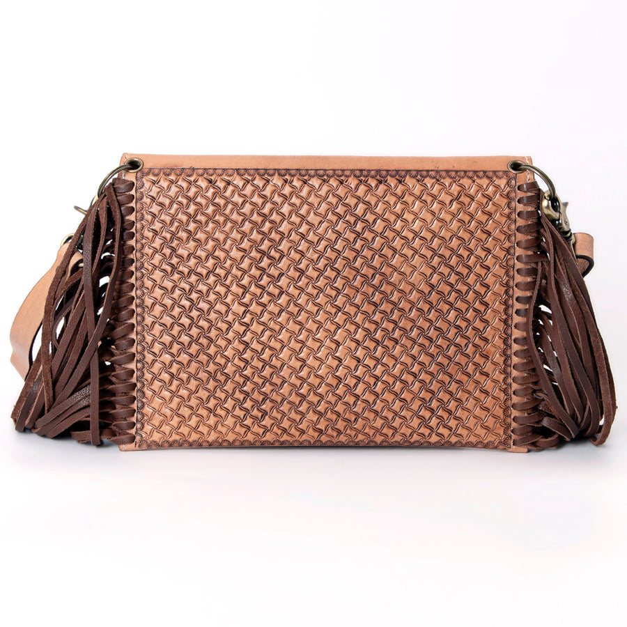 American Darling Leather Envelope for Women - Hand Tooled Floral Carved Genuine Leather Crossbody with Fringes & YKK Zipper