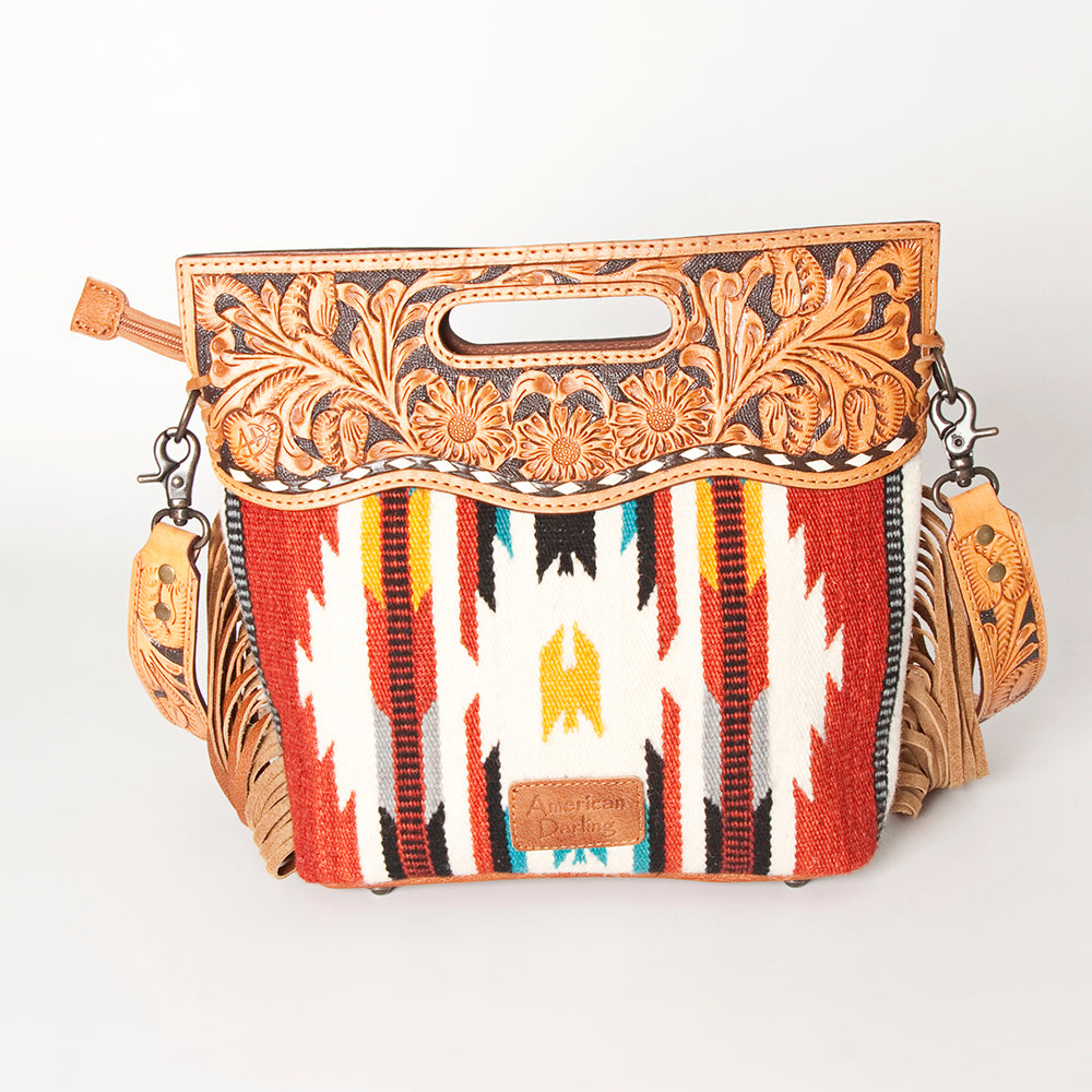 American Darling Clutch Hand Tooled Saddle Blanket Fabric Genuine Leather Western Women Bag Handbag Purse | Purses for Cute
