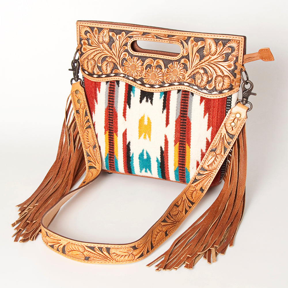 American Darling Clutch Hand Tooled Saddle Blanket Fabric Genuine Leather Western Women Bag Handbag Purse | Purses for Cute