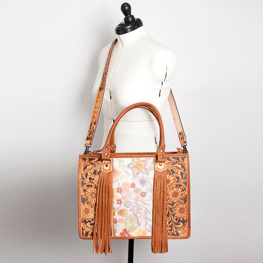 American Darling Briefcase Hand Tooled Hair On Genuine Leather Western Women Bag Handbag | for Cute Laptop