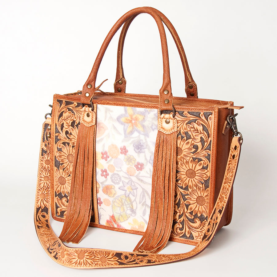 American Darling Western Tote Bag - Handcrafted Hair-On Cowhide and Hand-Tooled Leather - Uhorse