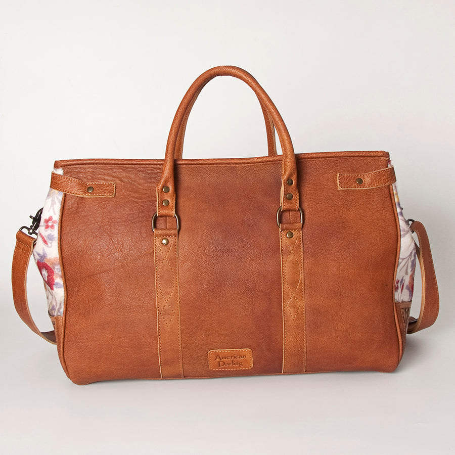 American Darling Duffel Bag Hand Tooled Floral Carved Hair-On Cowhide Genuine Vegetable Tanned Leather Travel Bag YKK Zipper