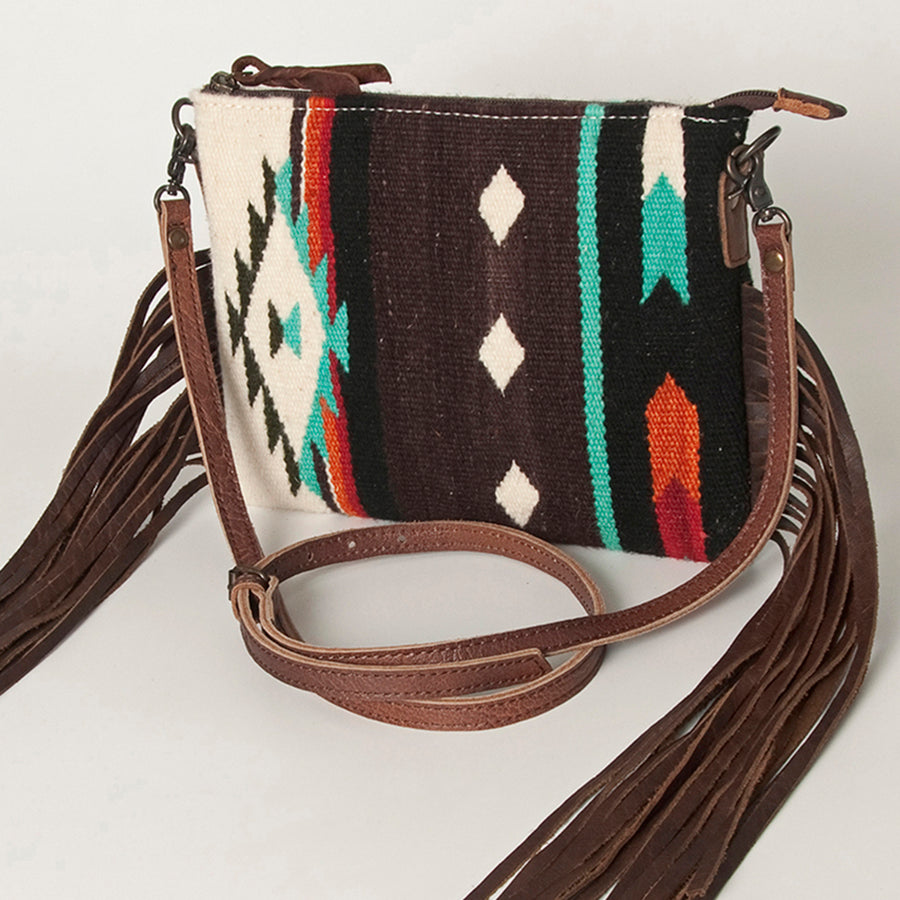 American Darling Cross body Bag with Woven Saddle Blanket and Fringes - Uhorse