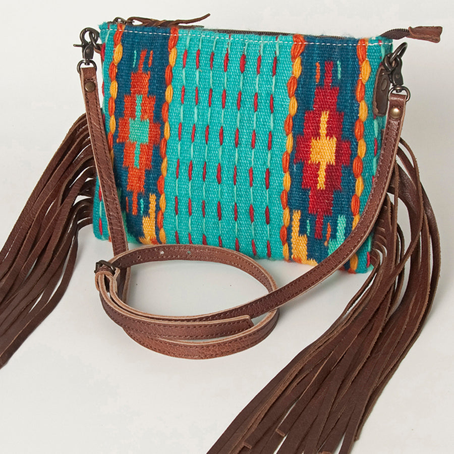 American Darling Cross body Bag with Woven Saddle Blanket and Fringes - Uhorse