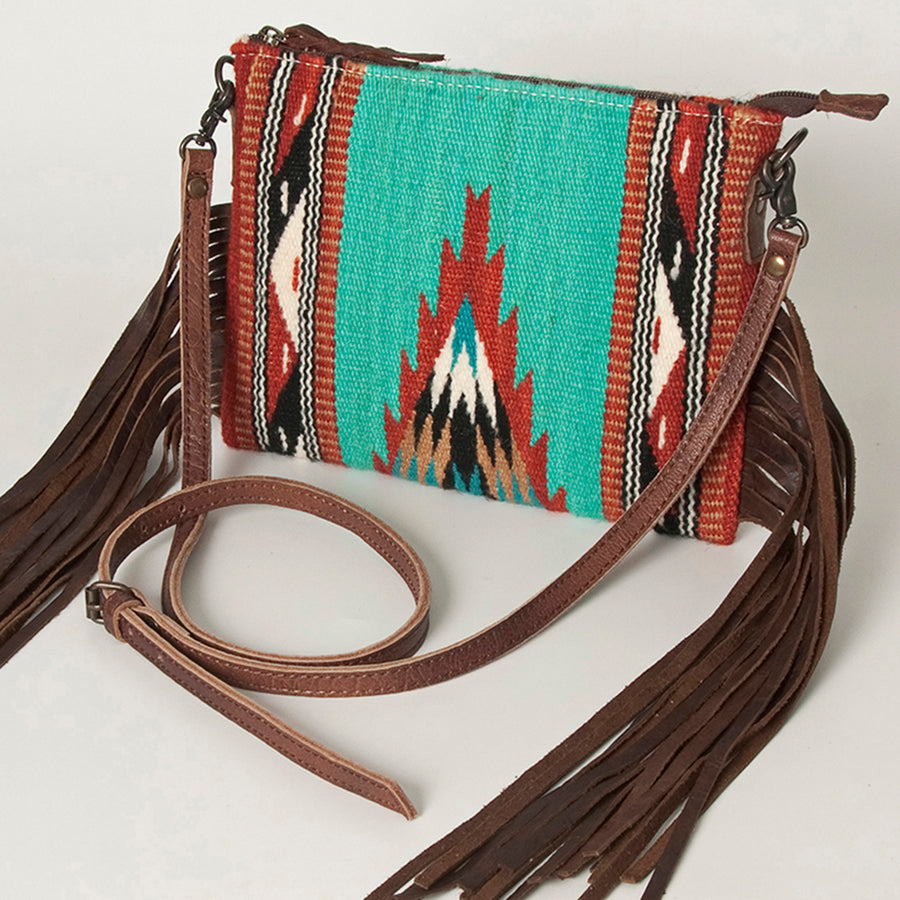 American Darling Cross body Bag with Woven Saddle Blanket and Fringes - Uhorse