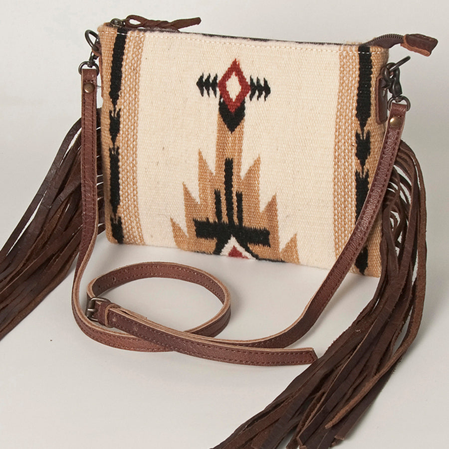 American Darling Cross body Bag with Woven Saddle Blanket and Fringes - Uhorse
