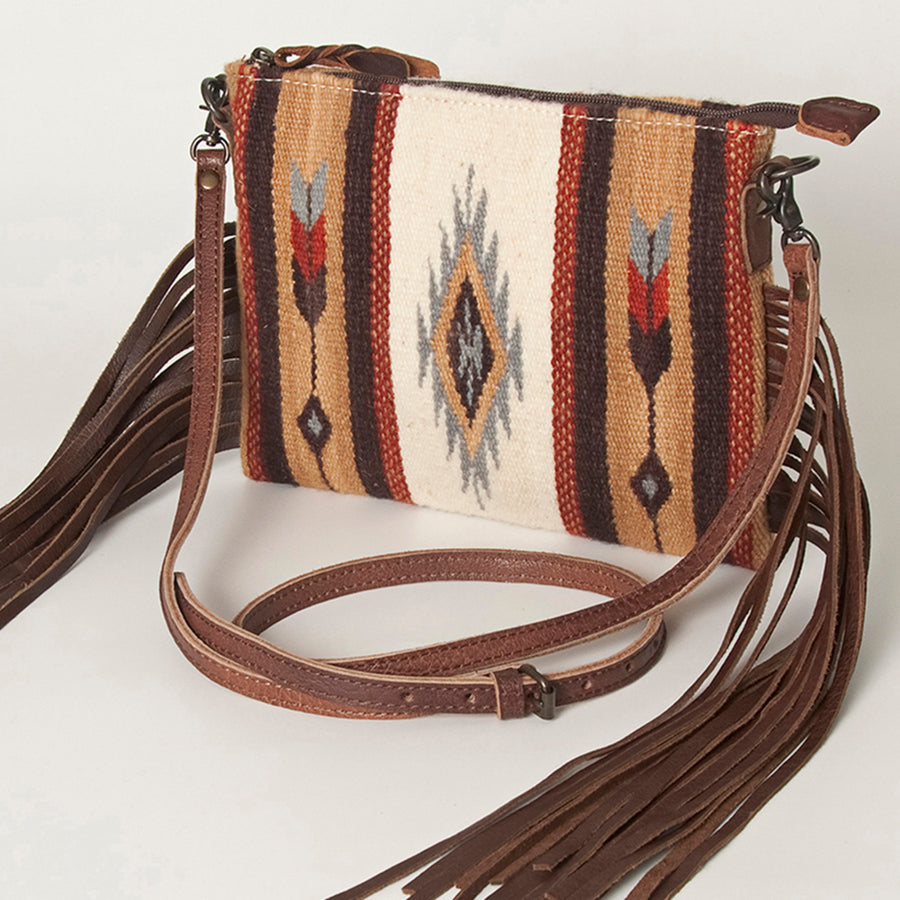 American Darling Cross body Bag with Woven Saddle Blanket and Fringes - Uhorse