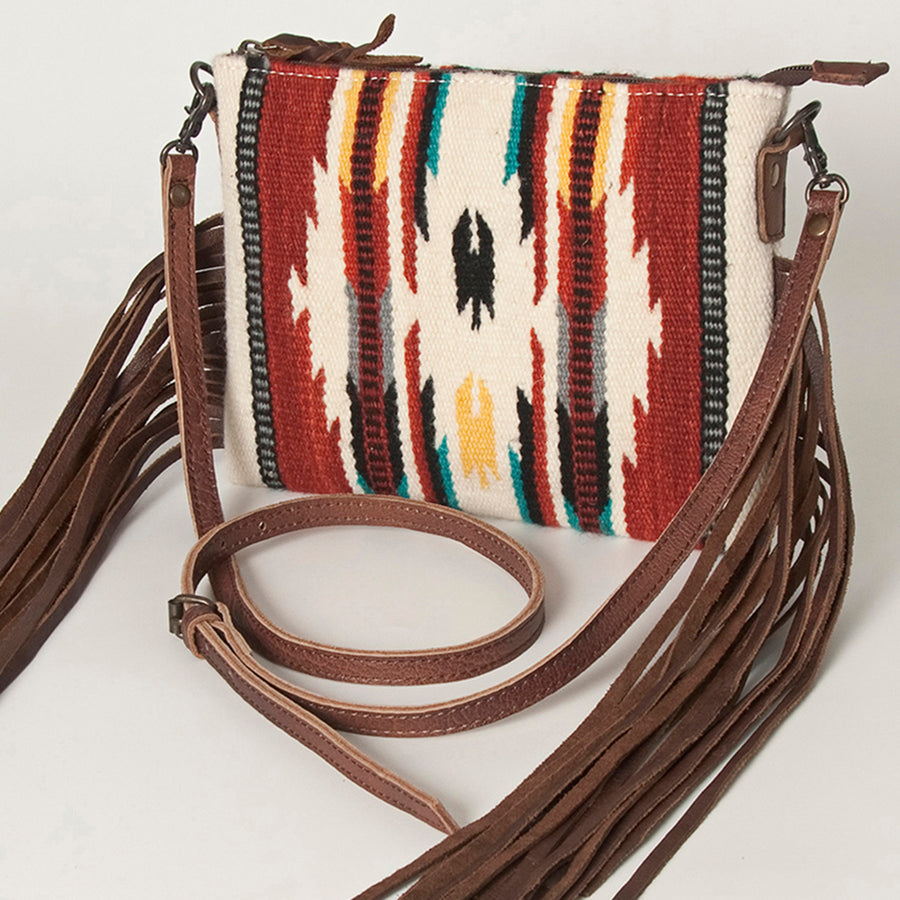 American Darling Cross body Bag with Woven Saddle Blanket and Fringes - Uhorse