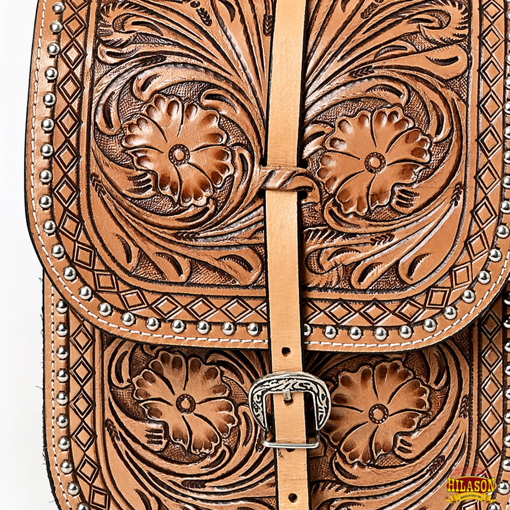 Hilason Floral Western Horse Leather Saddle Bag Heavyduty Traditional Trail Ride