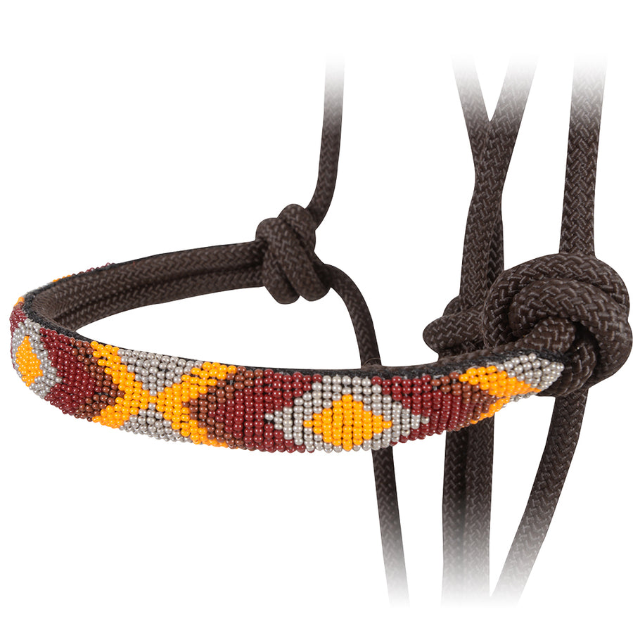 Classic Equine H. Beaded Noseband Rope Halter With 9 Ft Lead Chocolate by Hilason – Cowboy and equestrian accessories