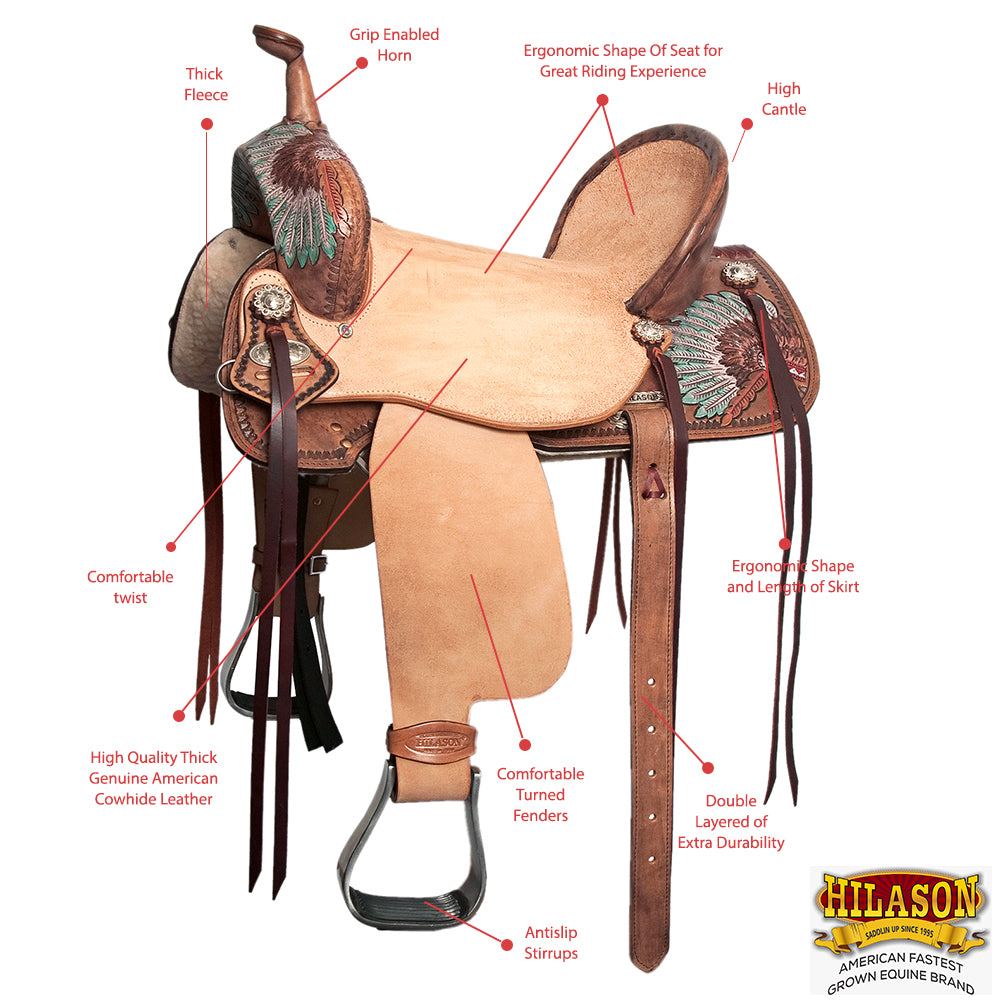 Hilason Western Horse Barrel Flex Trail Saddle American Leather Brown