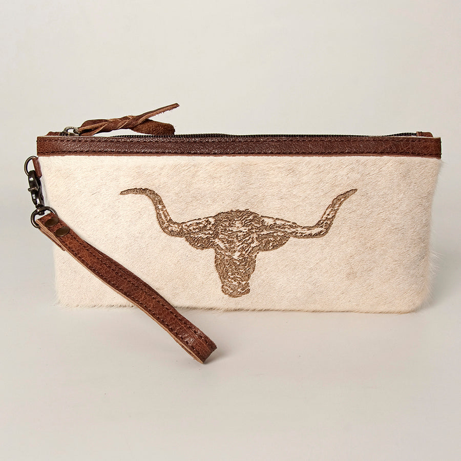 American Darling Wristlet Bag Handcrafted from Floral Embossed Damascus Genuine Leather with YKK Zipper and Wrist Strap