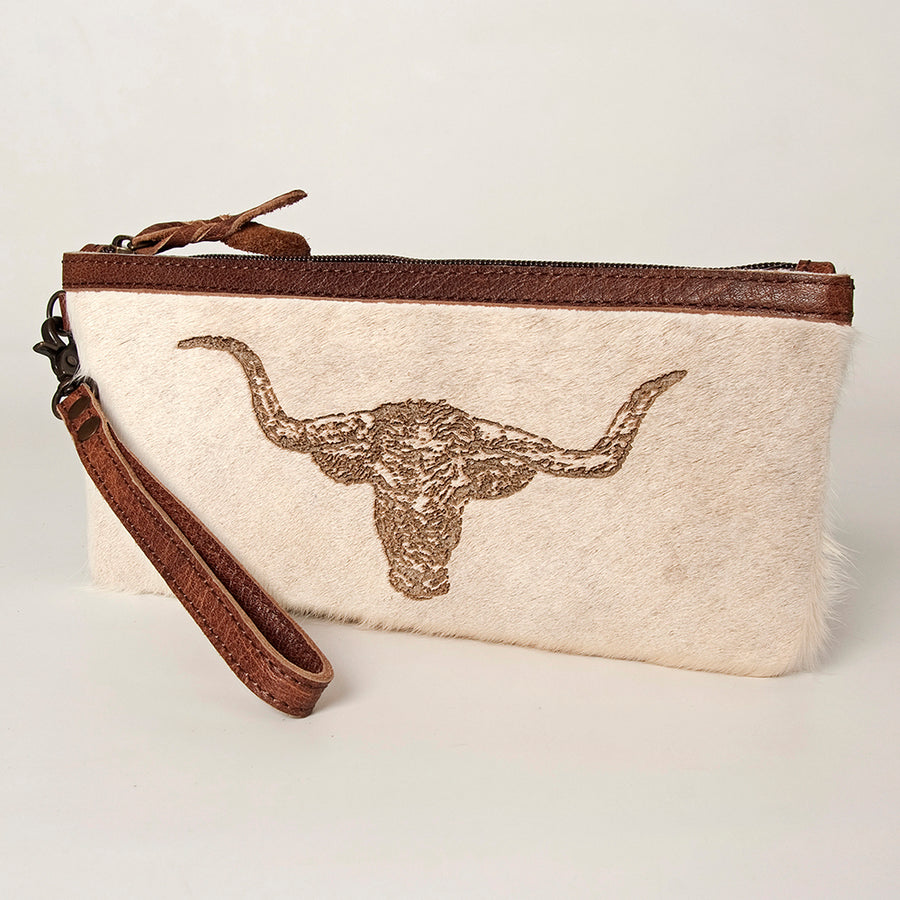 American Darling Western Leather Wristlet Bag in White Hair-On Cowhide - Uhorse
