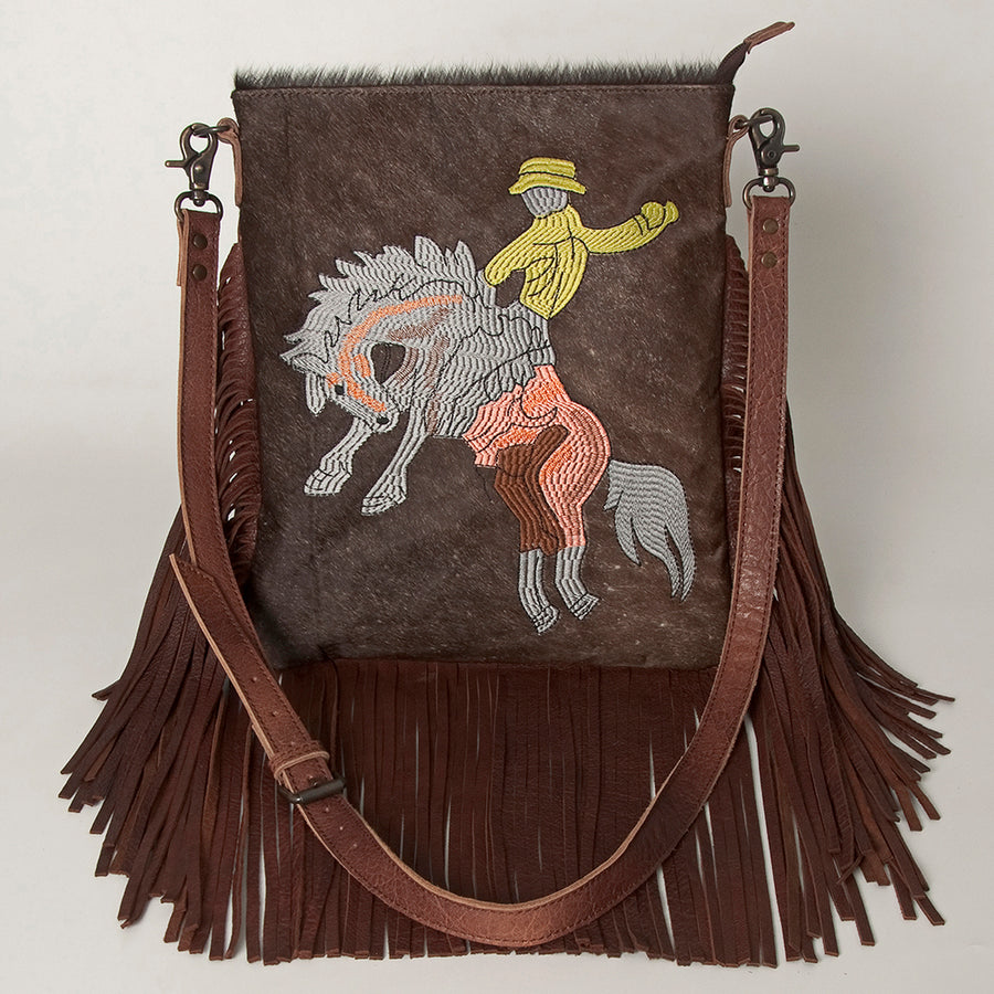 American Darling Messenger Hand Tooled Hair On Genuine Leather Western Women Bag Handbag Purse | Cute