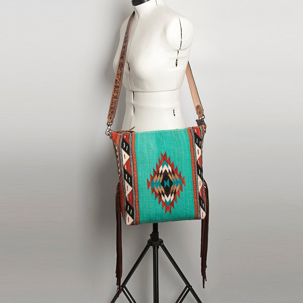 American Darling Messenger Bag Saddle Blanket Fabric Genuine Leather Western Women Handbag Purse | Cute