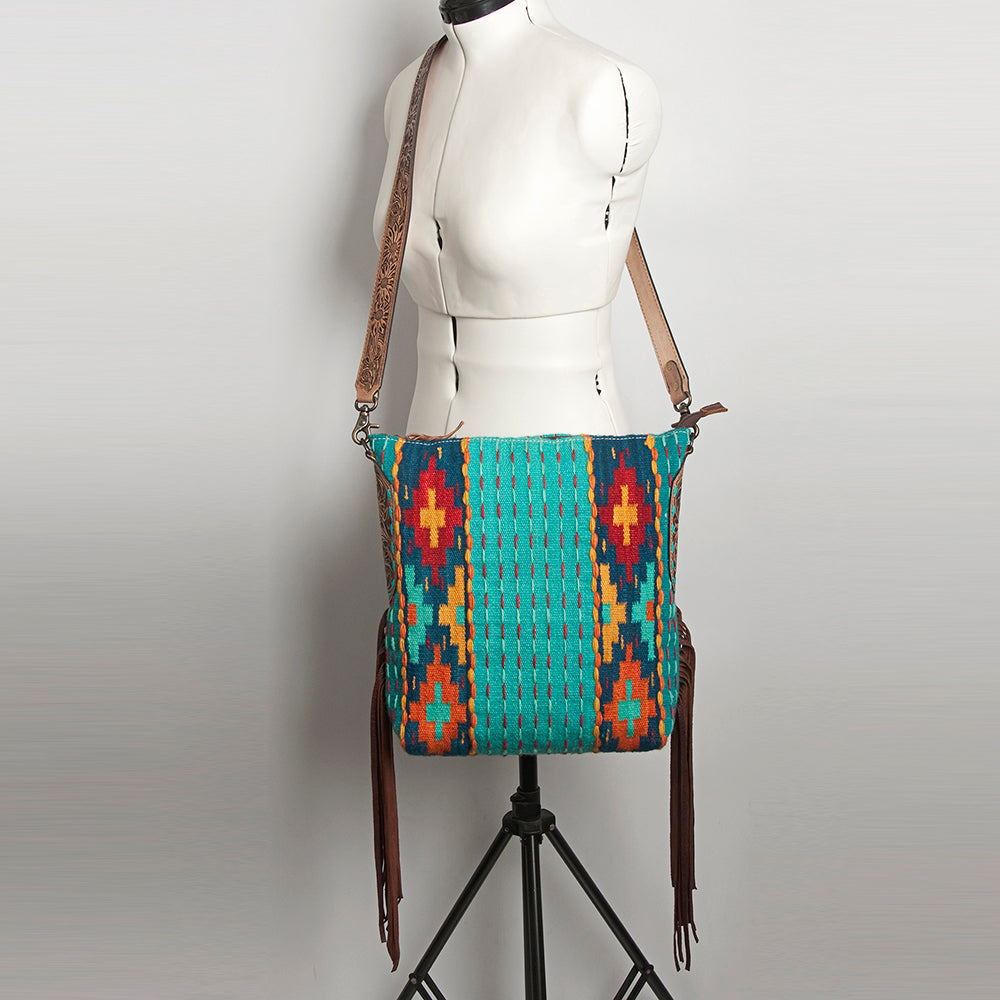 American Darling Messenger Bag Saddle Blanket Fabric Genuine Leather Western Women Handbag Purse | Cute