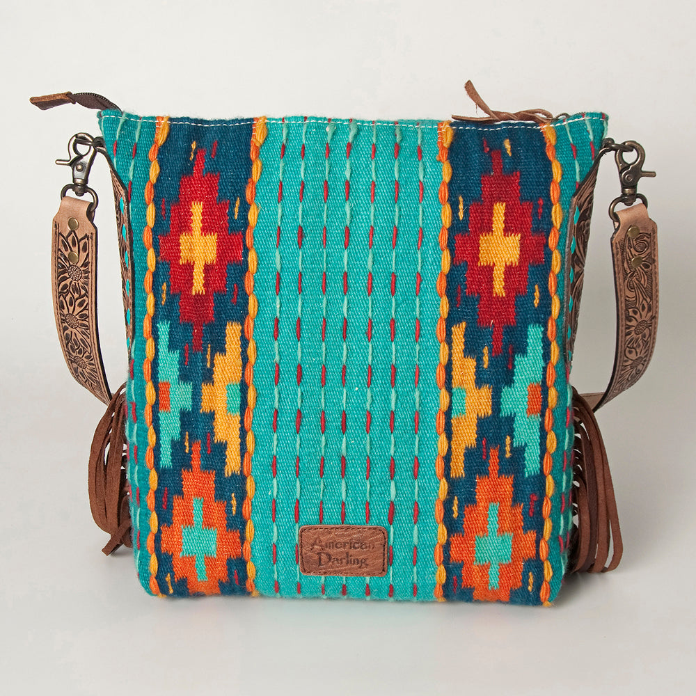 American Darling Messenger Bag Saddle Blanket Fabric Genuine Leather Western Women Handbag Purse | Cute