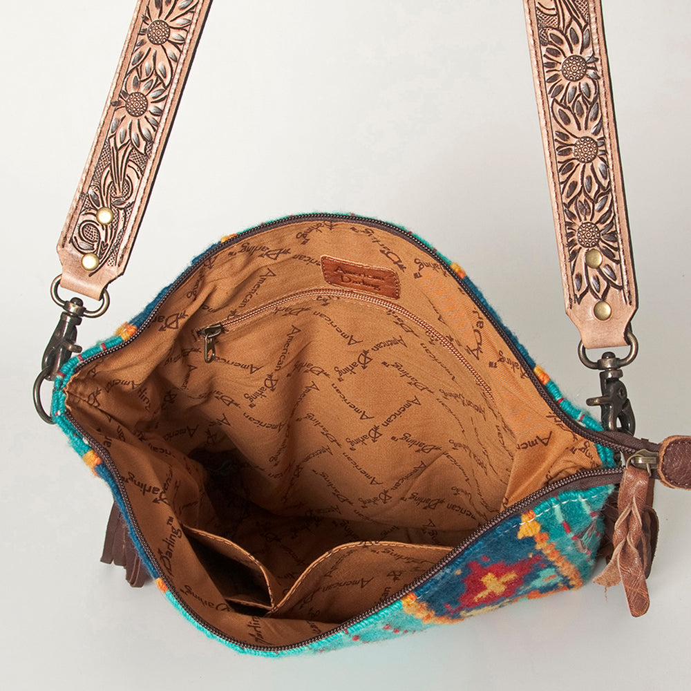 American Darling Messenger Bag Saddle Blanket Fabric Genuine Leather Western Women Handbag Purse | Cute