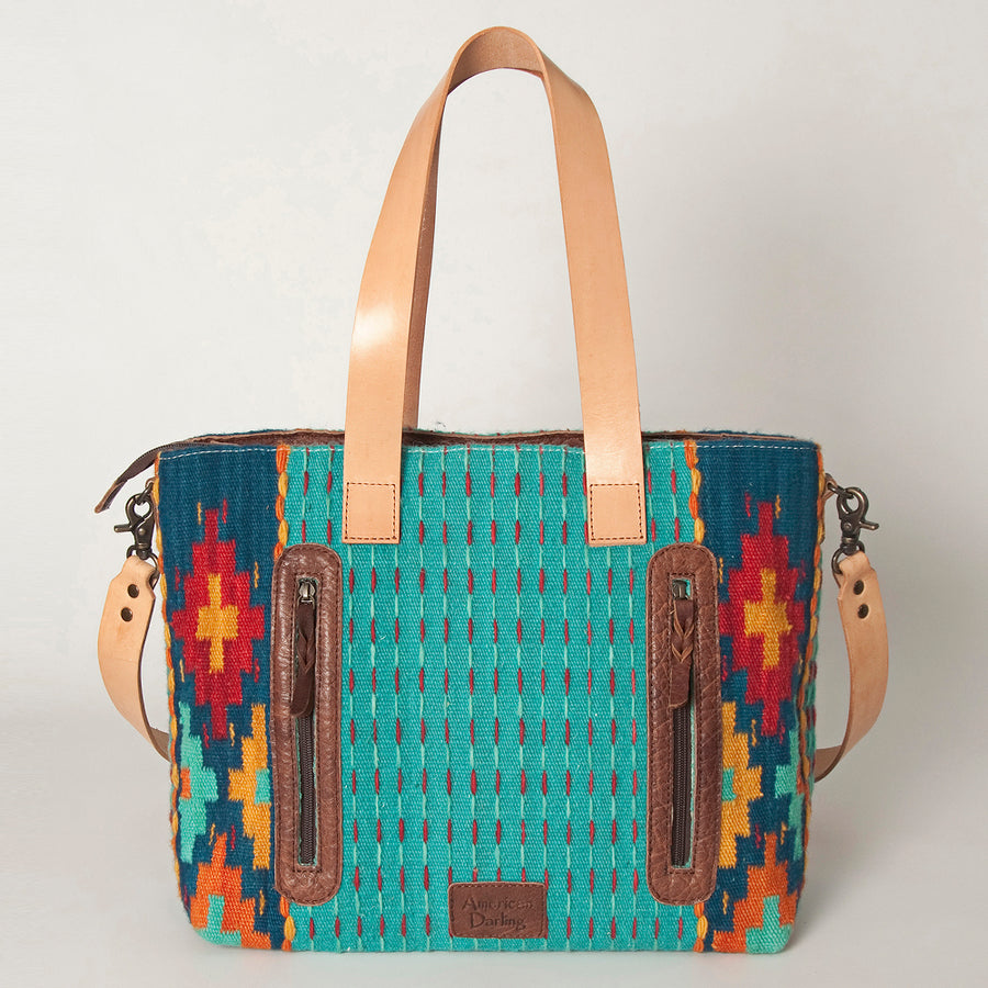 American Darling Tote Bag Hand Woven Saddle Blanket Genuine Leather Western Purse Large Shoulder Bag with YKK Zipper