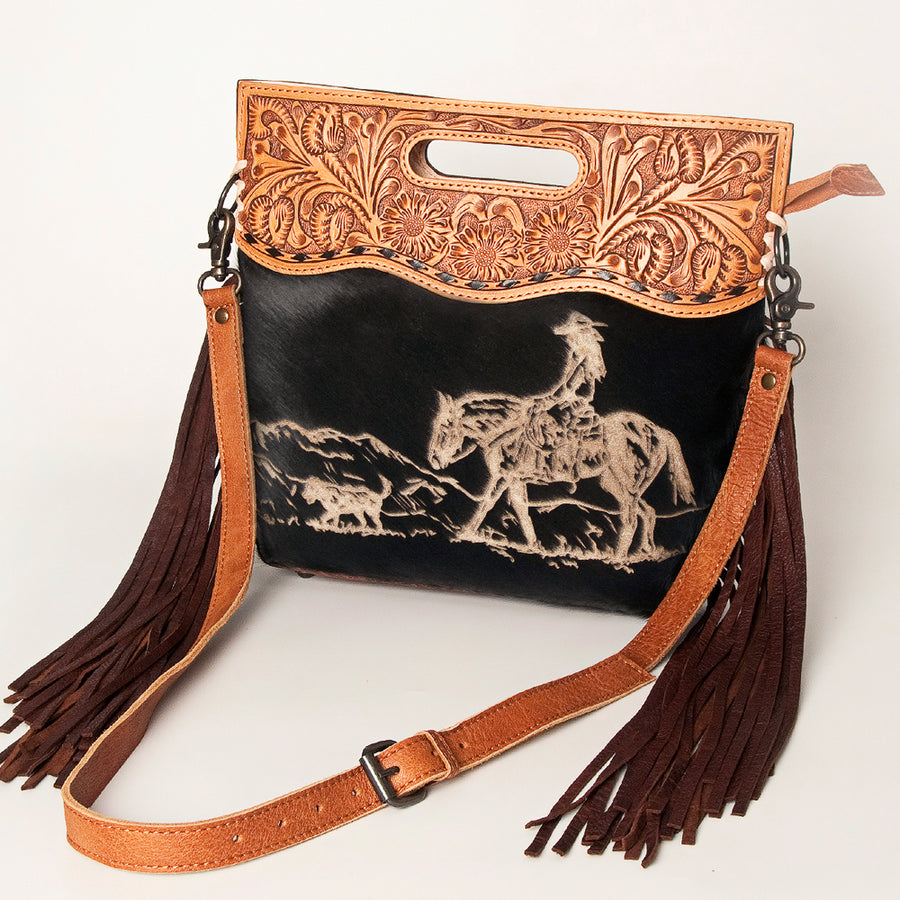 American Darling Clutch Hand Tooled Hair on Genuine Leather Western Women Bag Handbag Purse | Purses for Cute - Uhorse