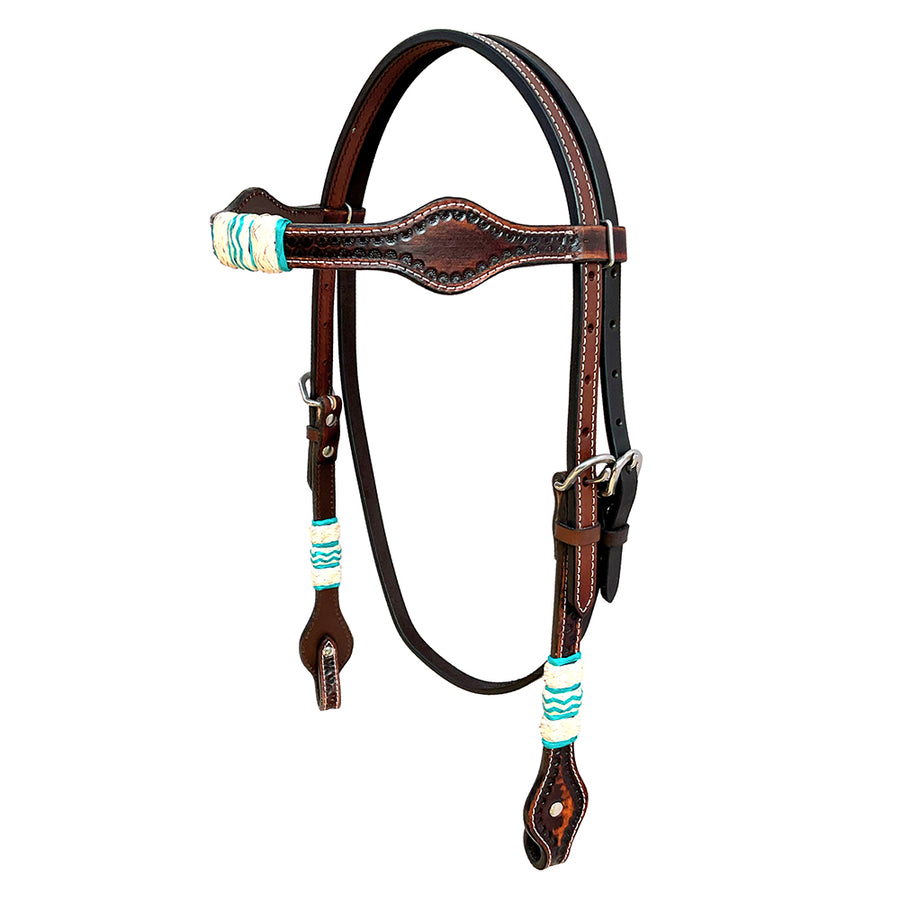 western horse headstall rawhide braided american leather brown