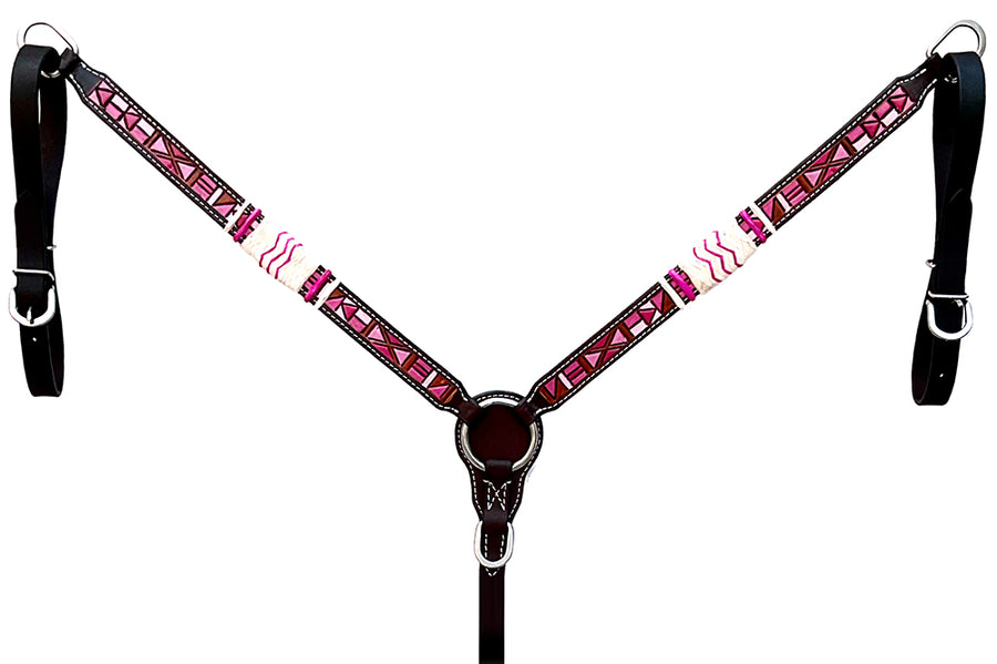 Hilason Western Horse Breast Collar Rawhide Braided American Leather Pink