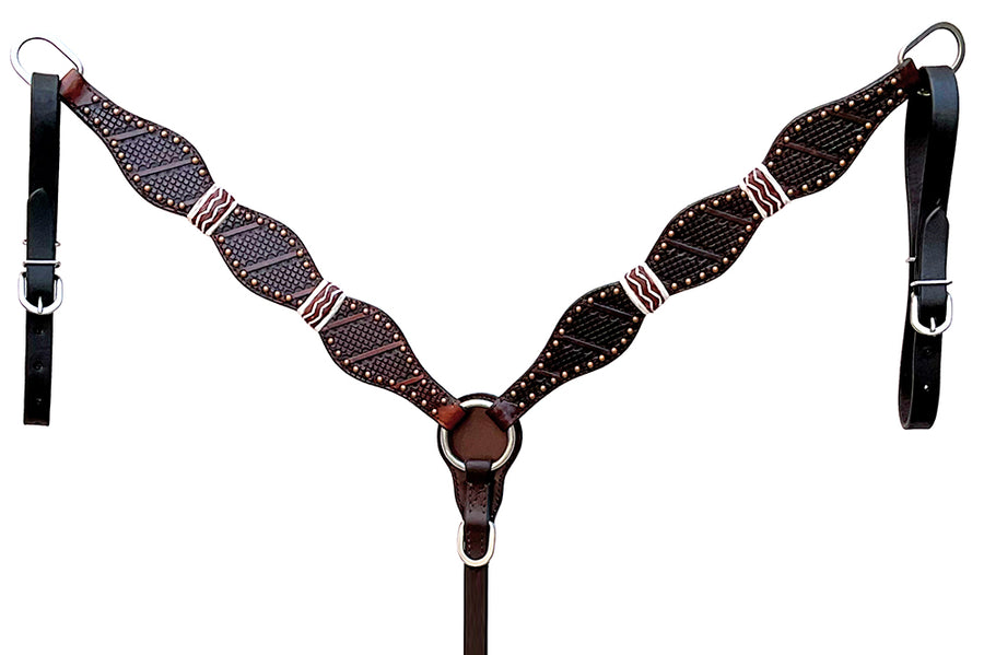 HILASON Western Horse Breast Collar Headstall Rawhide Braided American Leather Brown