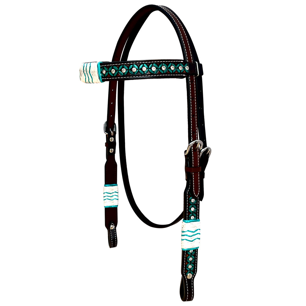 Hilason Western Horse Hand Painted American Leather Headstall Rawhide Braided Brown