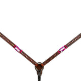Bar H Equine Horse Genuine Leather RawHide Stud Breast Collar ,Headstall Brown