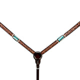 Bar H Equine Horse Genuine Leather RawHide Stud Breast Collar ,Headstall Brown